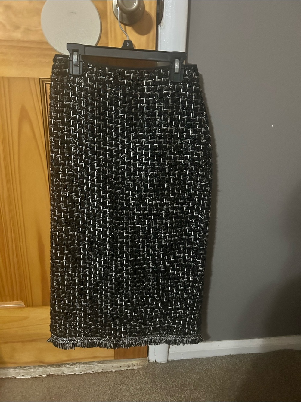eva mendes for New York & Company Black & White Tweed Fringe Pencil Skirt